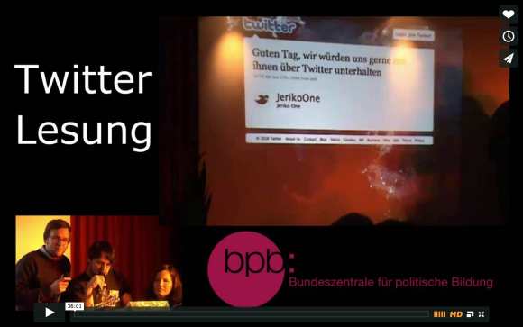 Twitterlesung mit Bosch 2010 (Video unten)