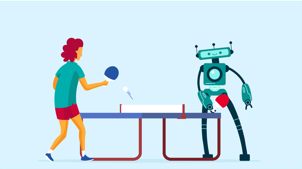 Ein Mensch und ein Roboter am Ping-Pong-Tisch